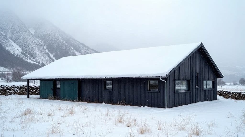 Charge de neige sur un toit agricole en altitude